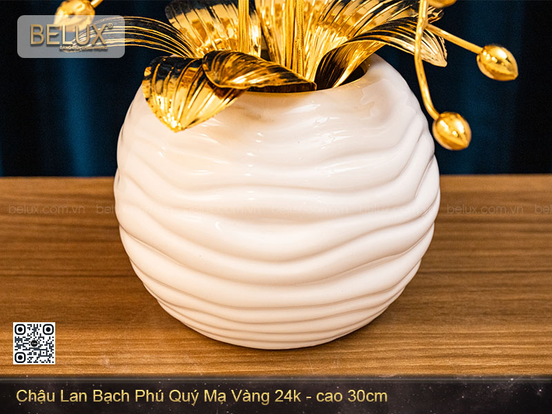Chậu Lan Bạch Phú Quý mạ vàng 24k cao 30cm&nbsp;